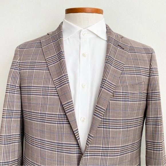 Cole Haan Men's Wool Plaid Blazer Sport Coat Preppy Academia Brown Blue Size 40L